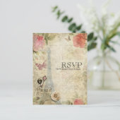 Vintages Paris Roses Lock & Key Wedding RSVP Einladungspostkarte (Stehend Vorderseite)