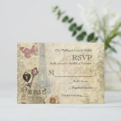 Vintages Paris Roses Lock & Key Wedding RSVP Karte (Stehend Vorderseite)