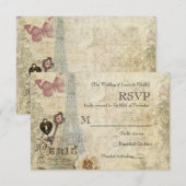 Vintages Paris Roses Lock & Key Wedding RSVP Karte (Vorne/Hinten)