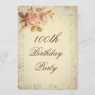 Vintages Paris stempelt Chic-Rosen-100. Geburtstag Einladung