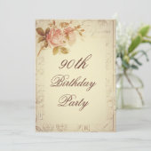 Vintages Paris stempelt Chic-Rosen-90. Geburtstag Einladung (Stehend Vorderseite)