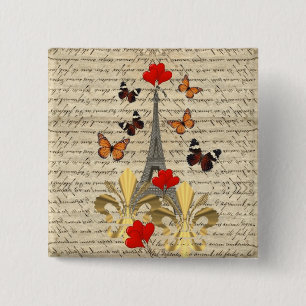 Vintages Paris und Schmetterlinge Button