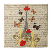 Vintages Paris und Schmetterlinge Fliese (Vorderseite)