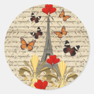 Vintages Paris und Schmetterlinge Runder Aufkleber