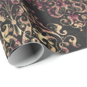 Vintages Pariser Burgund und Gold Grunge Damask Geschenkpapier (Rolleneckpunkt)