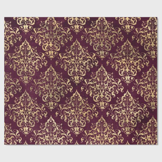 Vintages Pariser Burgund und Golddamast Geschenkpapier (Flach)