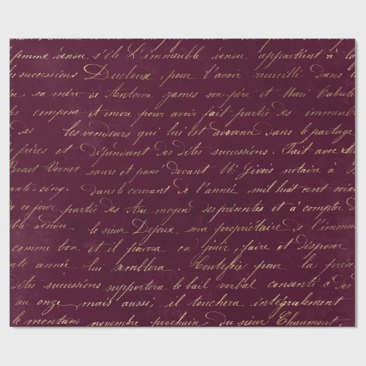 Vintages Pariser Burgund und Goldkalligrafie Geschenkpapier (Flach)