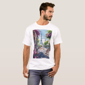 Vintages Pariser Café Scene T - Shirt (Vorne ganz)