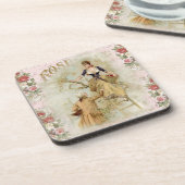 Vintages Pariser Couple Picking Fruchtpink Decodip Getränkeuntersetzer (Linke Seite)