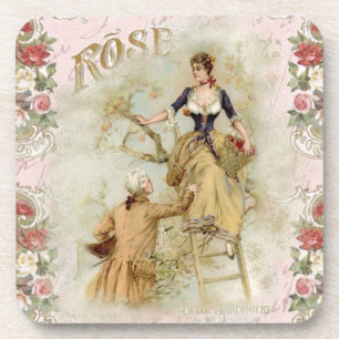Vintages Pariser Couple Picking Fruchtpink Decodip Getränkeuntersetzer