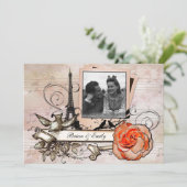 Vintages Pariser FOTO Hochzeitsfeiern Einladung (Stehend Vorderseite)