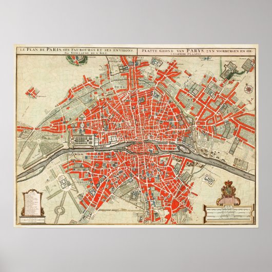Vintages Pariser Kartenposter Poster (Vorne)