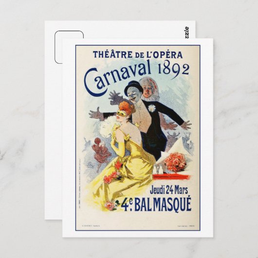 Vintages Pariser Operntheater Karneval 1892 Postkarte (Vorne/Hinten)