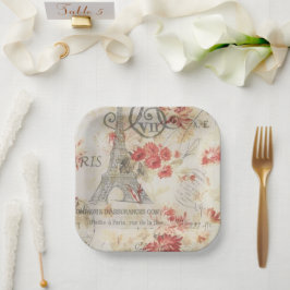 Vintages Pariser Party Botanischer Eiffelturm Pappteller