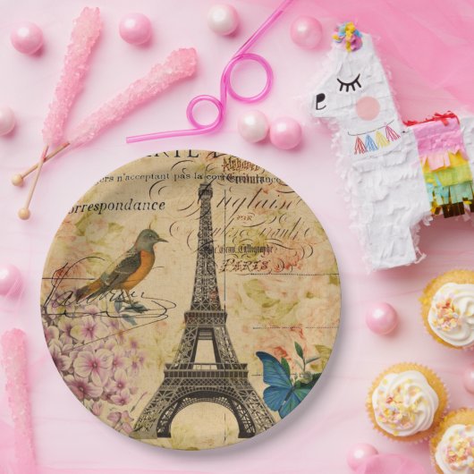 Vintages Pariser Party Botanischer Eiffelturm Pappteller (Party)