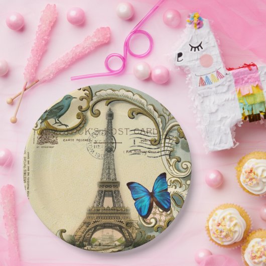 Vintages Pariser Party Botanischer Eiffelturm Pappteller (Party)