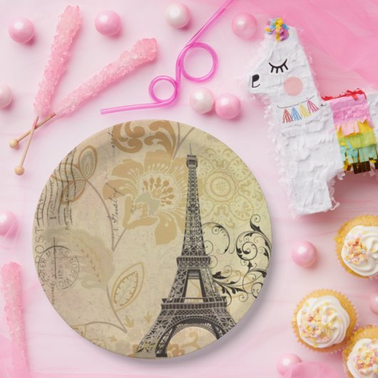 Vintages Pariser Party Botanischer Eiffelturm Pappteller (Party)