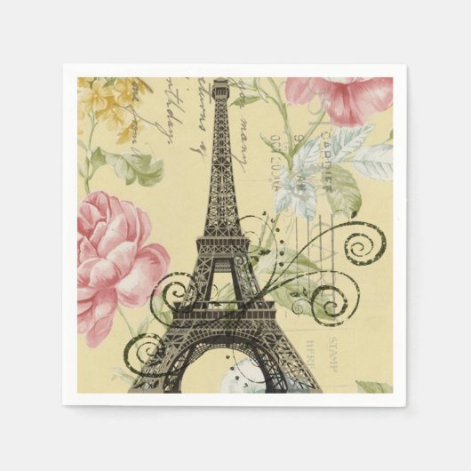 Vintages Pariser Party Botanischer Eiffelturm Serviette (Vorderseite)