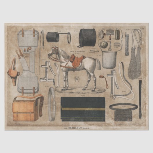 Vintages Pariser Pferdegewebe oder Dekoupage Papie Seidenpapier (Vorderseite)