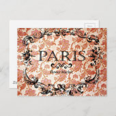 Vintages Pariser Zeichen auf Damask Postkarte (Vorne/Hinten)