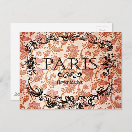 Vintages Pariser Zeichen auf Damask Postkarte (Vorne/Hinten)