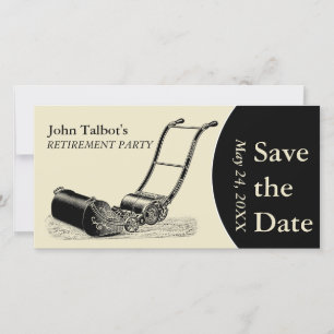 VINTAGES Party für die Ruhestandszeit von Rasenmäh Save The Date