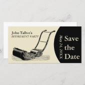 VINTAGES Party für die Ruhestandszeit von Rasenmäh Save The Date (Vorne/Hinten)