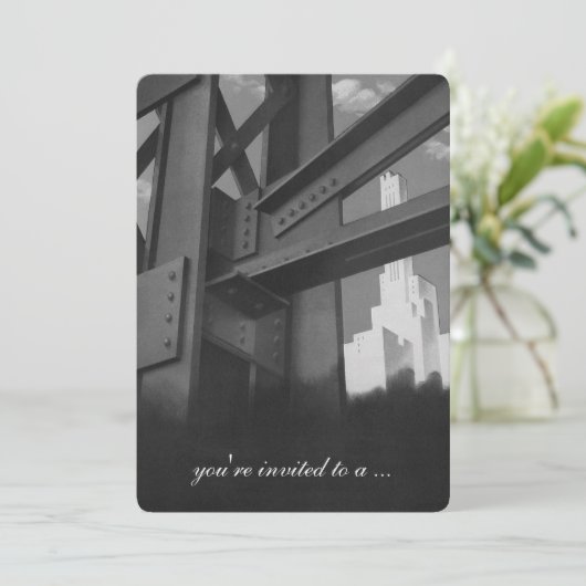 Vintages Party für Hochhäuser Einladung (Stehend Vorderseite)