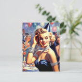 Vintages Party Girl Illustration Postkarte (Stehend Vorderseite)