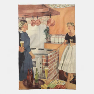 Vintages Party in Küche, Bier und Vorspeisen Geschirrtuch