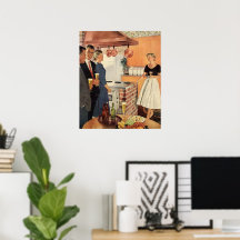 Vintages Party in Küche, Bier und Vorspeisen