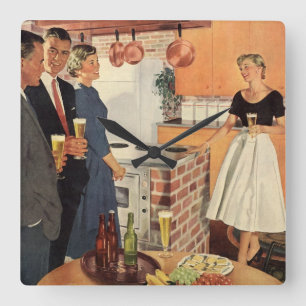 Vintages Party in Küche, Bier und Vorspeisen Quadratische Wanduhr