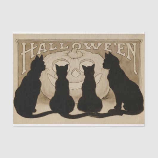 Vintages Partygewebe schwarzer Katze Halloweens Seidenpapier (Vorderseite)