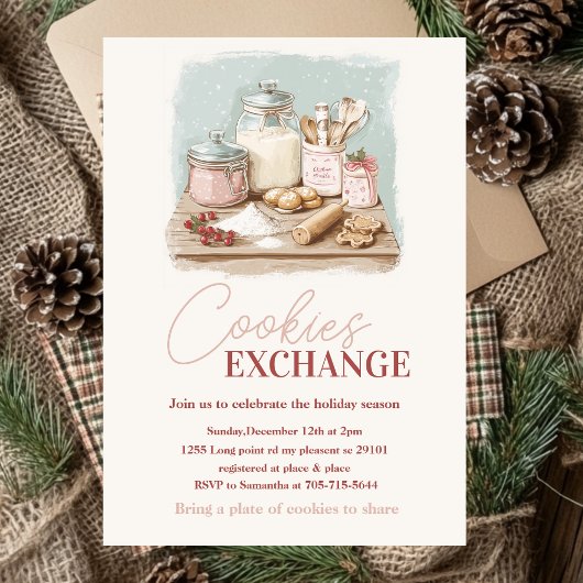 Vintages Pastellrosa und Rotes Cookie Exchange-Par Einladung