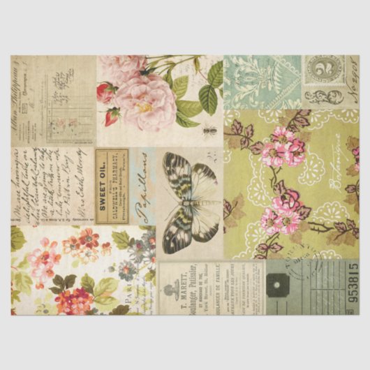 Vintages Patchwork Blumenschmetterlingsdekoupage Seidenpapier (Vorderseite)