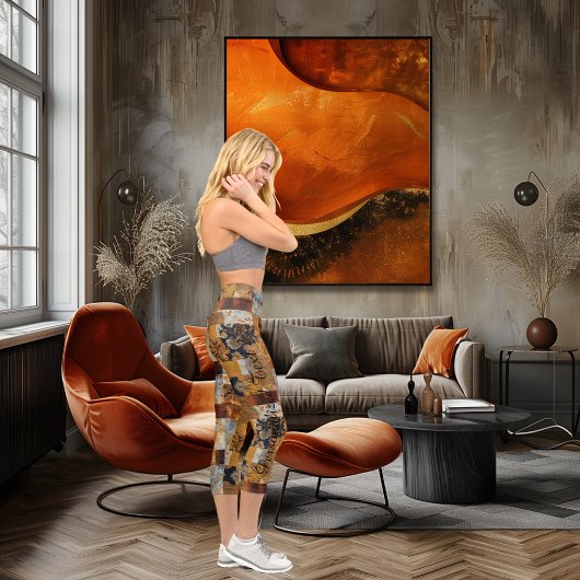 Vintages Patchwork Kunstfasermuster Capri Leggings