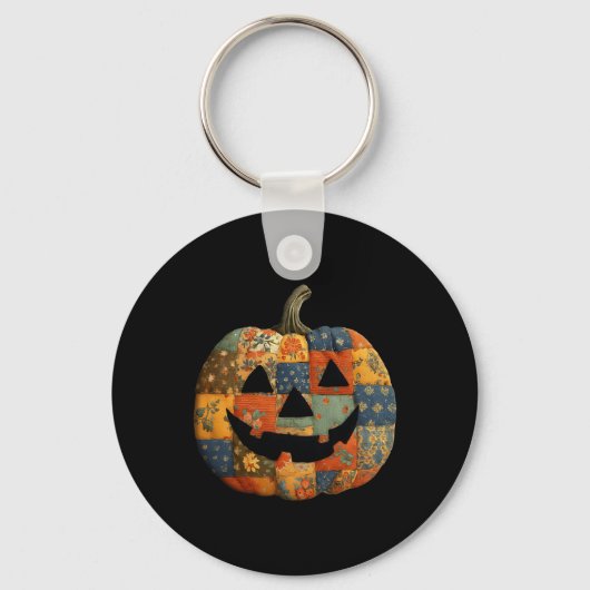 Vintages Patchwork Kürbisgequilt Halloween Fall A Schlüsselanhänger (Vorderseite)