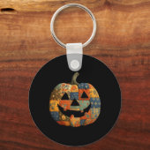 Vintages Patchwork Kürbisgequilt Halloween Fall A Schlüsselanhänger (Vorderseite)