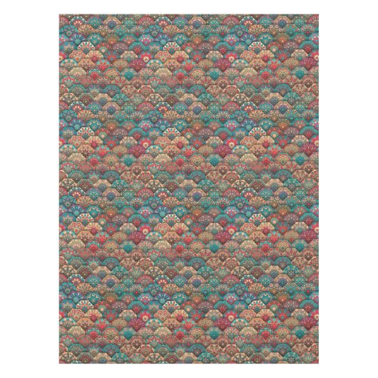 Vintages Patchwork mit Blumenmandalaelementen Tischdecke (Vorderseite)