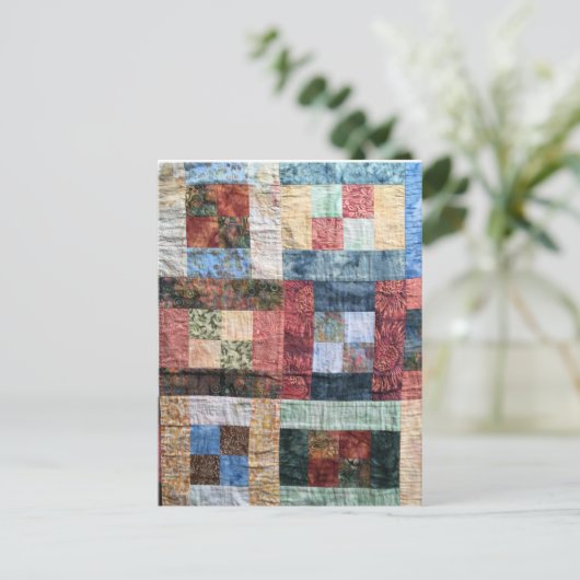 Vintages Patchwork-Quilt Postkarte (Stehend Vorderseite)