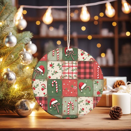 Vintages Patchwork Quilt Weihnachtsgeschenk Keramik Ornament