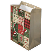 Vintages Patchwork Quilt Weihnachtsgeschenktasche Mittlere Geschenktüte (Rückseite Schrägansicht)