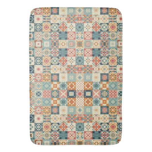 Vintages, Patchwork-Stepplook Badematte (Vorderseite Vertikal)