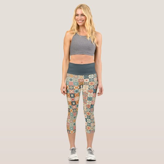 Vintages, Patchwork-Stepplook Capri Leggings (Vorderseite)