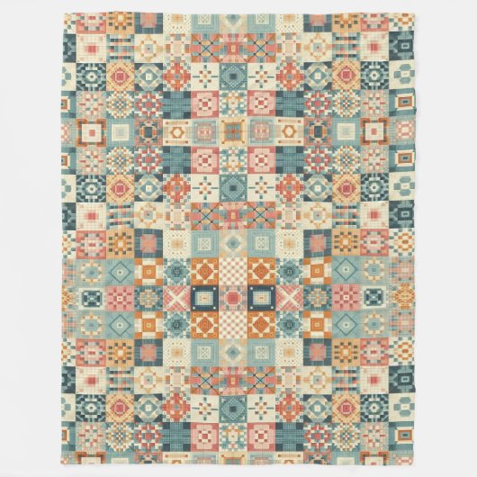 Vintages, Patchwork-Stepplook Fleecedecke (Vorderseite)