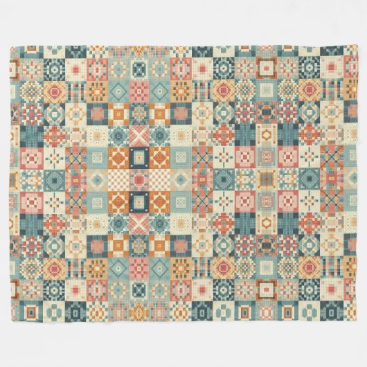Vintages, Patchwork-Stepplook Fleecedecke (Vorderseite (Horizontal))
