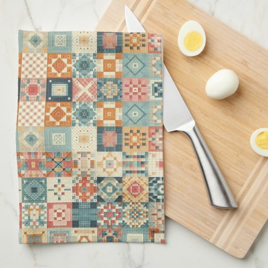 Vintages, Patchwork-Stepplook Geschirrtuch (Viertel Falte)