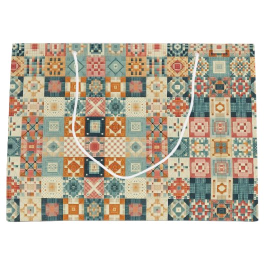 Vintages, Patchwork-Stepplook Große Geschenktüte (Vorderseite)