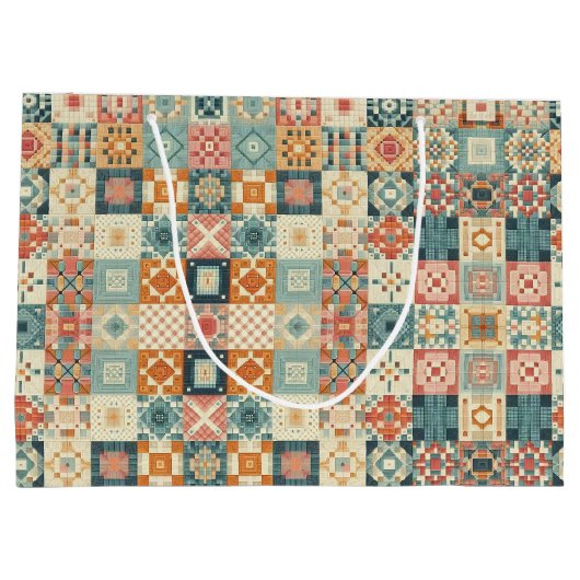 Vintages, Patchwork-Stepplook Große Geschenktüte (Rückseite)