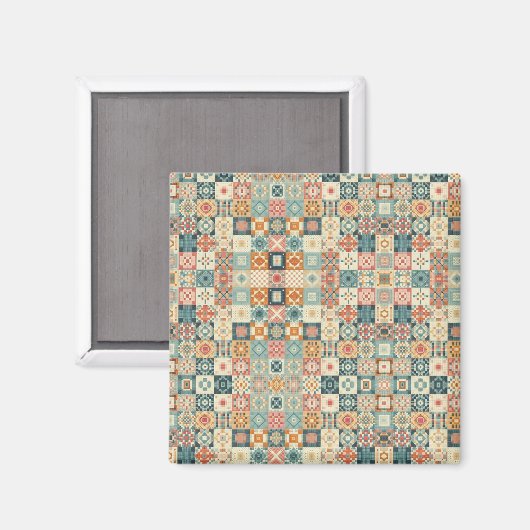 Vintages, Patchwork-Stepplook Magnet (Vorderseite/Rückseite)
